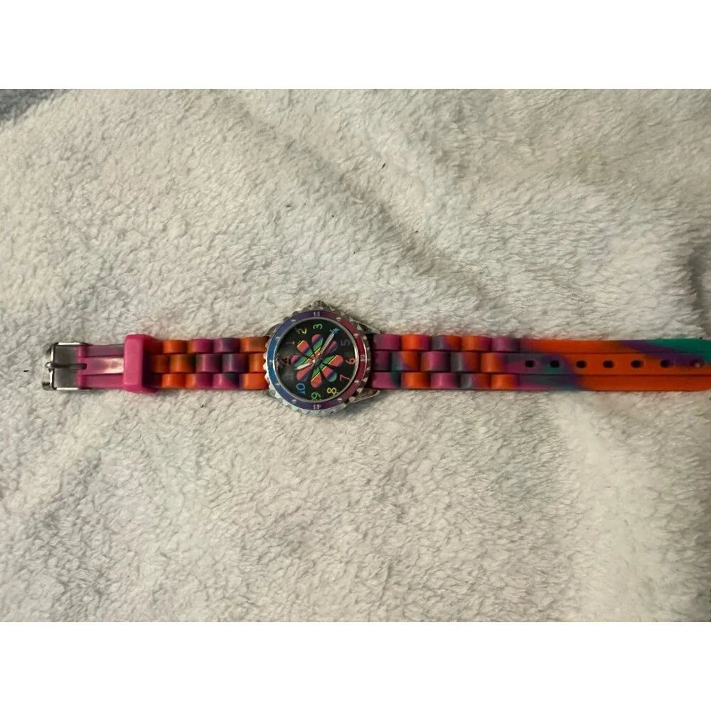 Accutime Women's Multi-color‎ Rainbow Flower Silicone Analog Quartz Watch